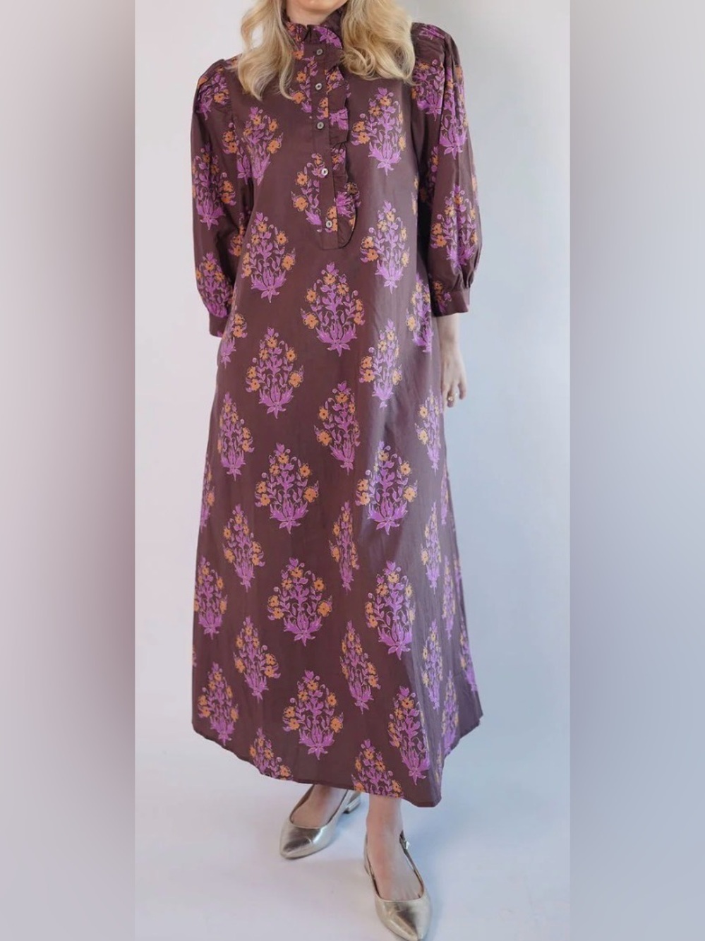 Entro Women's Maxi Dress with Purple & Orange Print